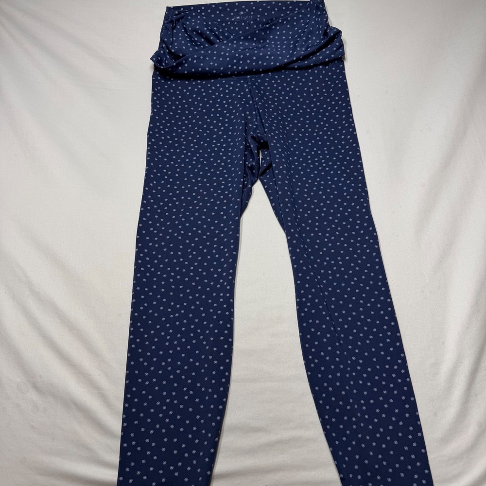 Nike Dri-FIT 7/8 Yoga Leggings Navy Blue Polka Dot Twist Waist High Rise Medium